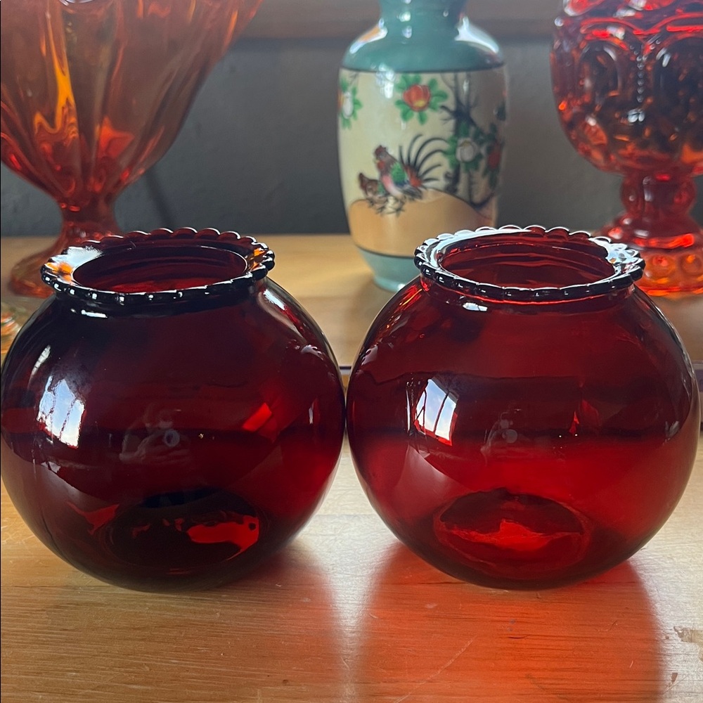 Deep Ruby Red Glass Votive Holder  4 inch